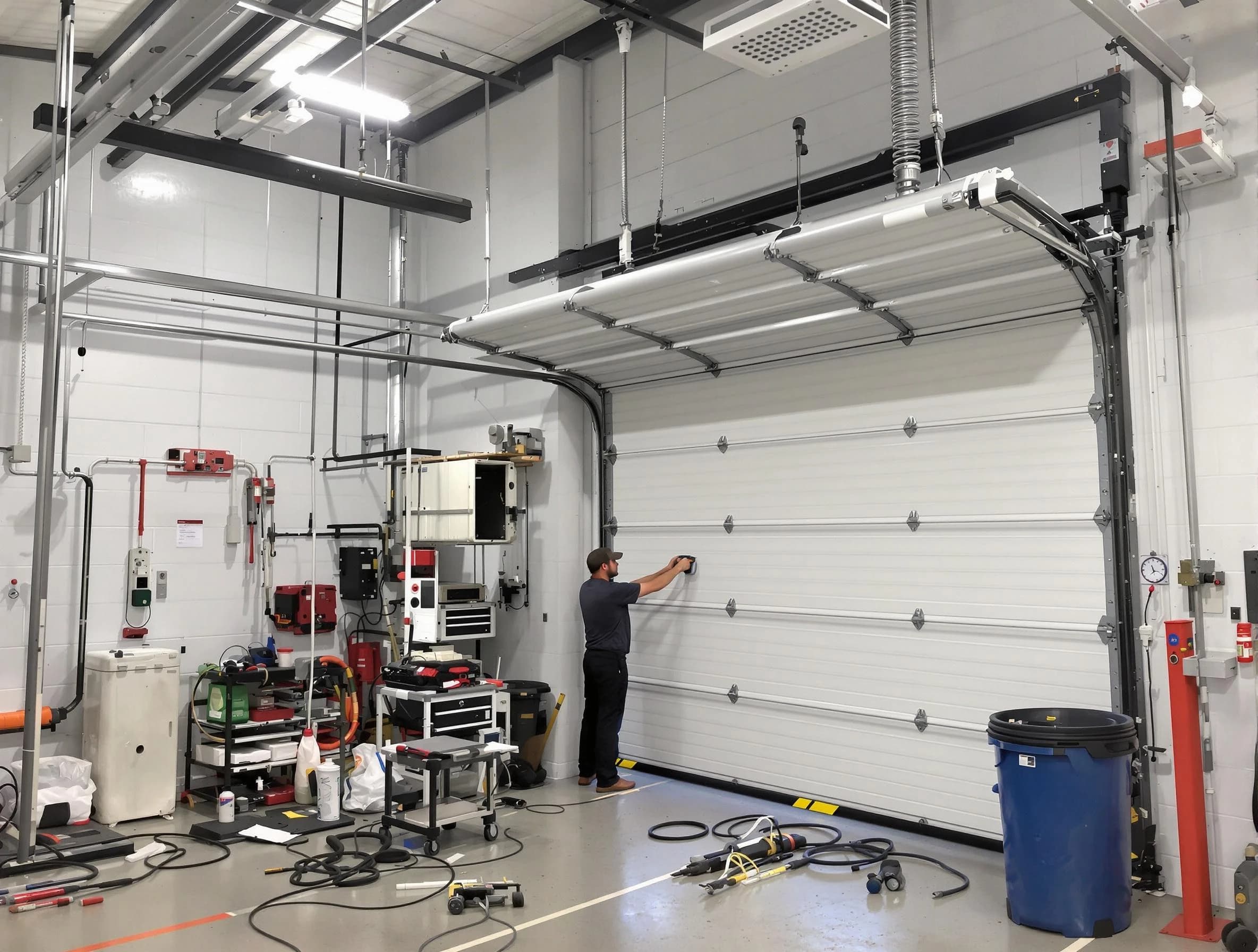 Nutley Garage Door Repair certified technician performing commercial door repair at a Nutley business facility