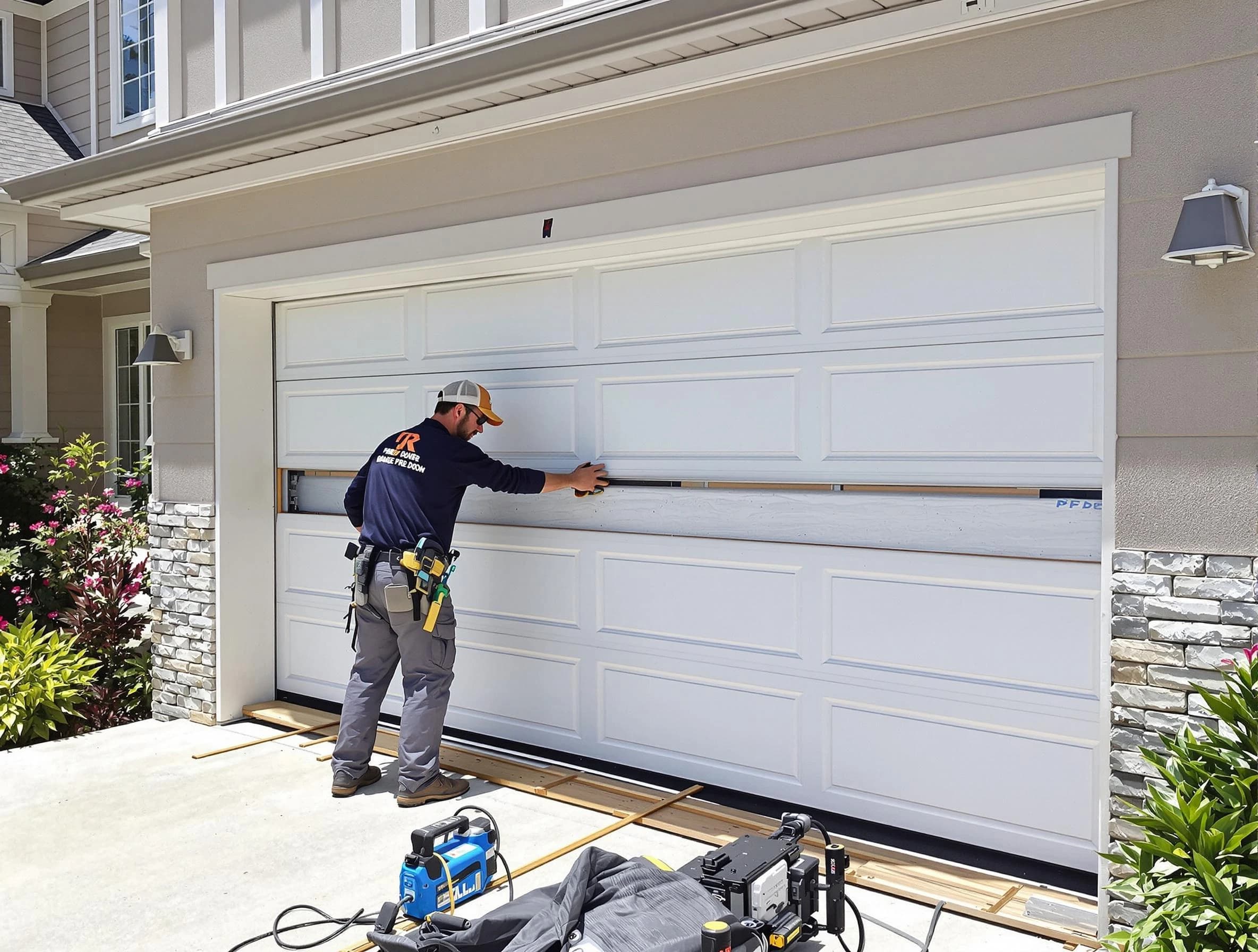 Nutley Garage Door Repair team performing complete garage door replacement at Nutley residence