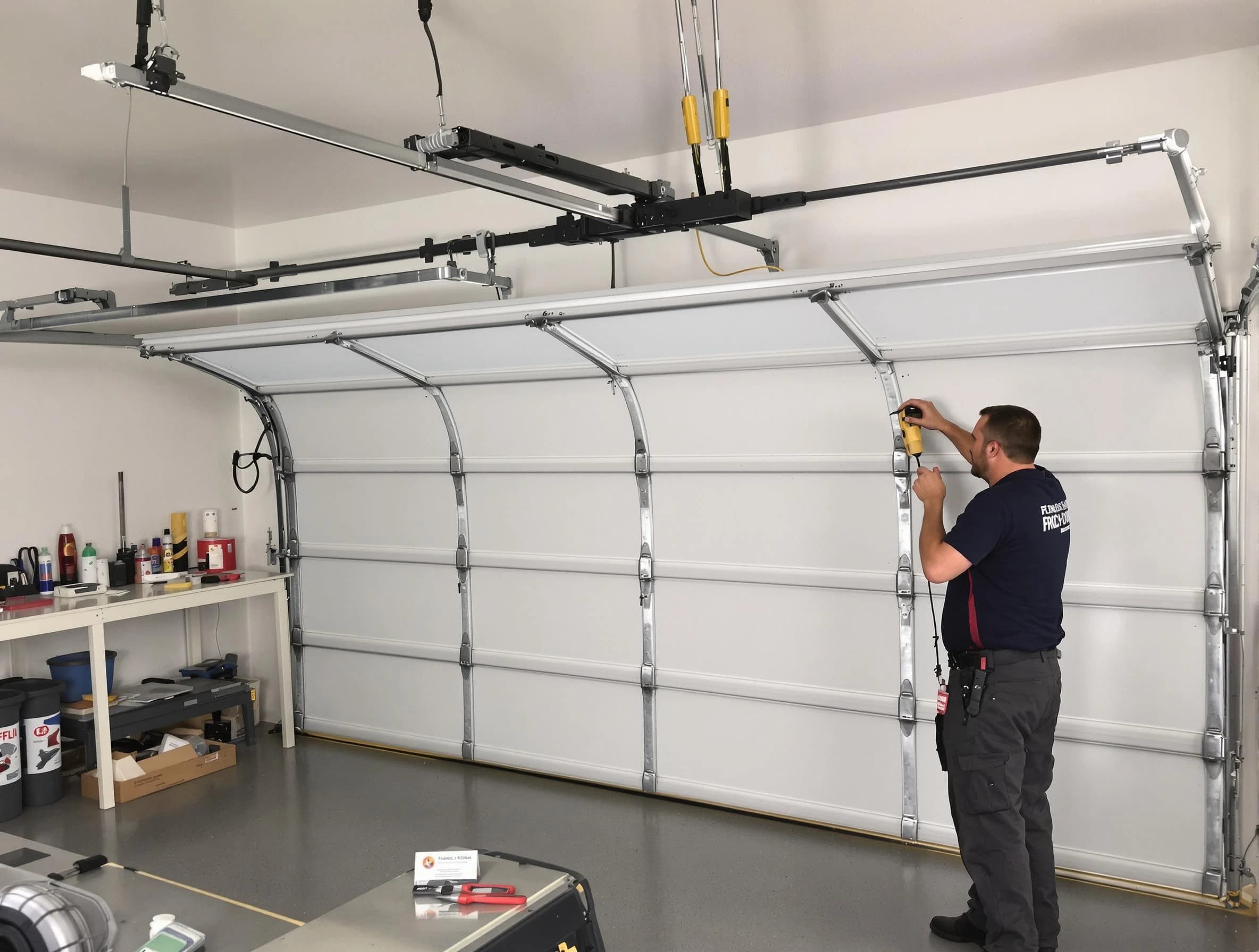 Nutley Garage Door Repair certified technician performing overhead door system repair in Nutley
