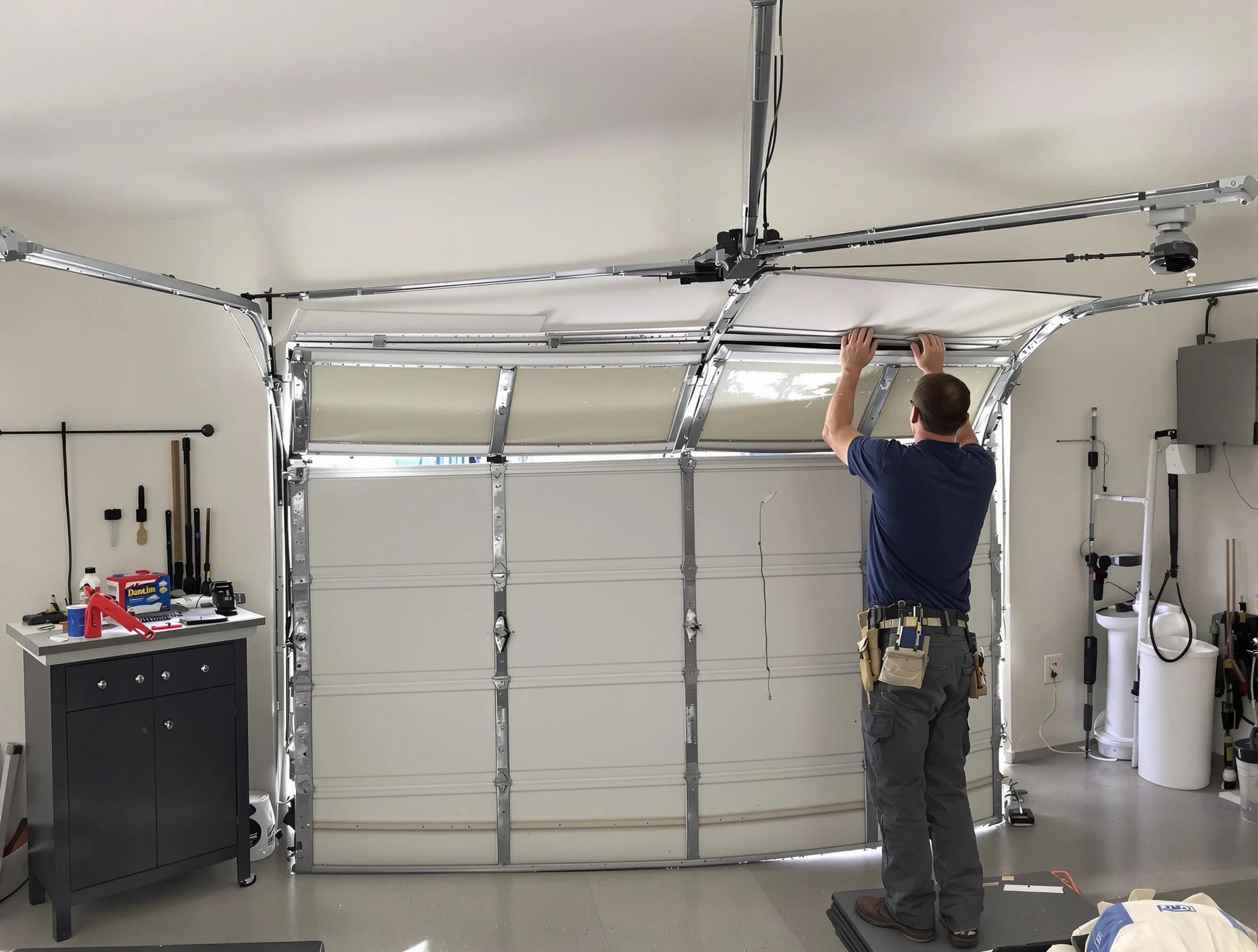 Nutley Garage Door Repair specialist performing precise section replacement on Nutley garage door