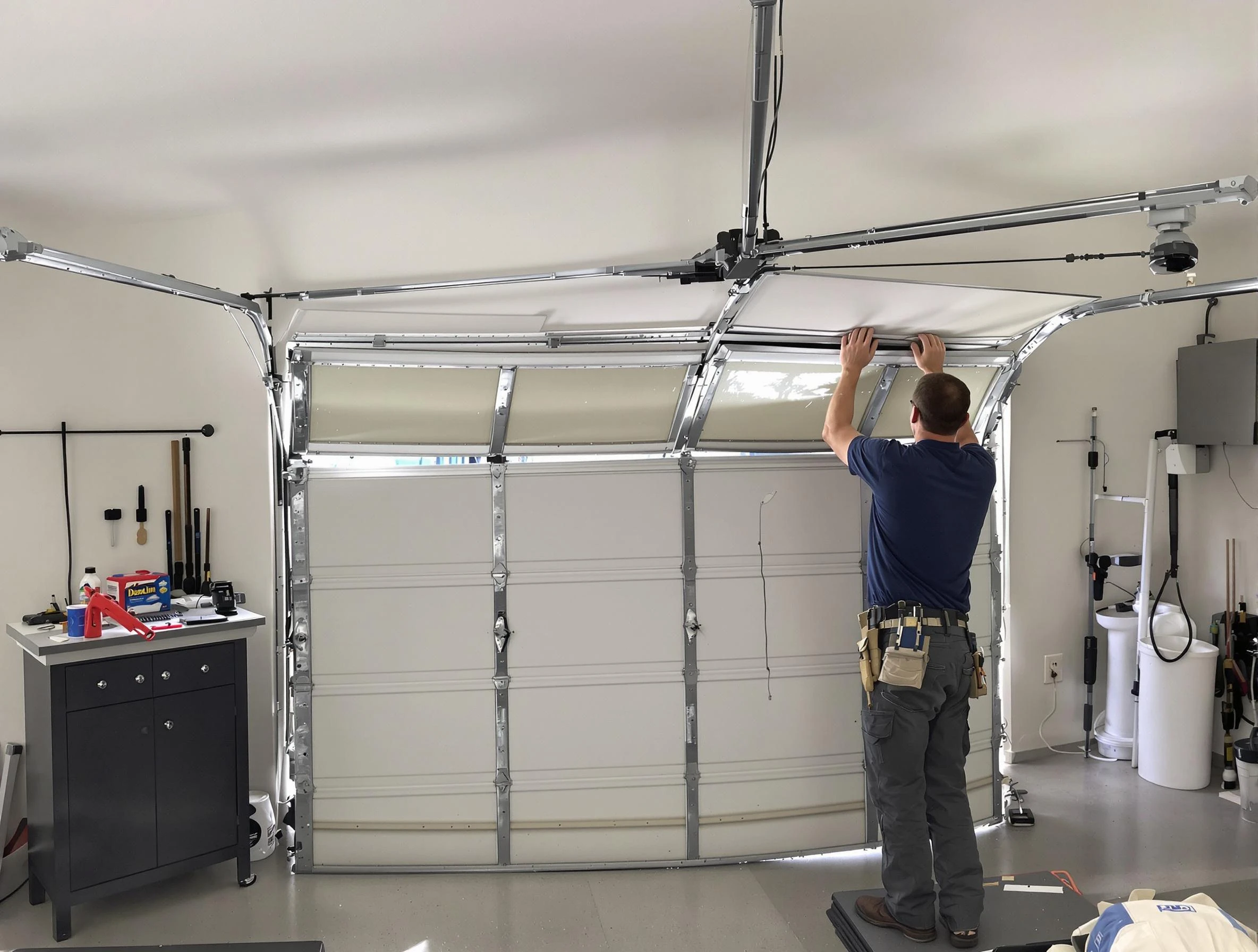 Nutley Garage Door Repair specialist performing precise section replacement on Nutley garage door