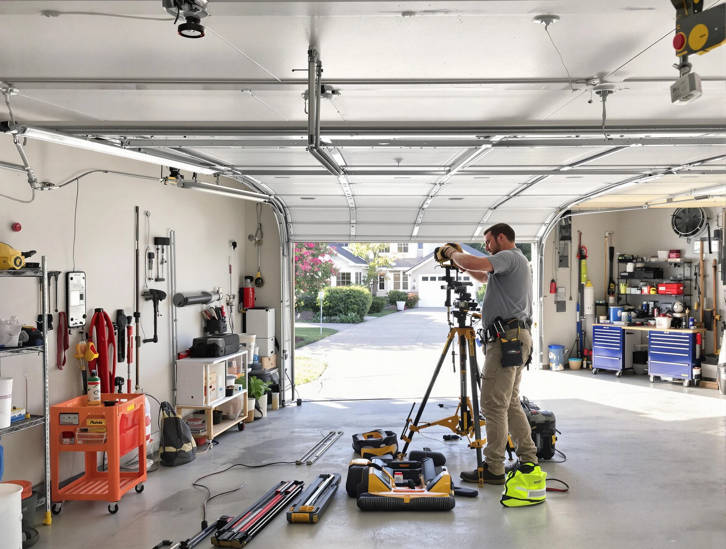 Nutley Garage Door Repair specialist performing laser-guided track alignment in Nutley